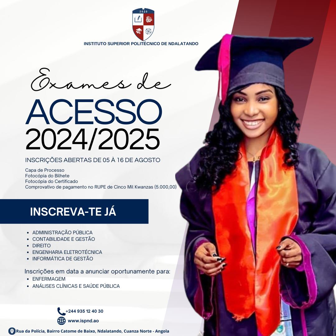 INSCRIÇÕES ABERTAS NO INSTITUTO SUPERIOR POLITÉCNICO DE NDALATANDO PARA O ANO ACADÉMICO 2024-2025.